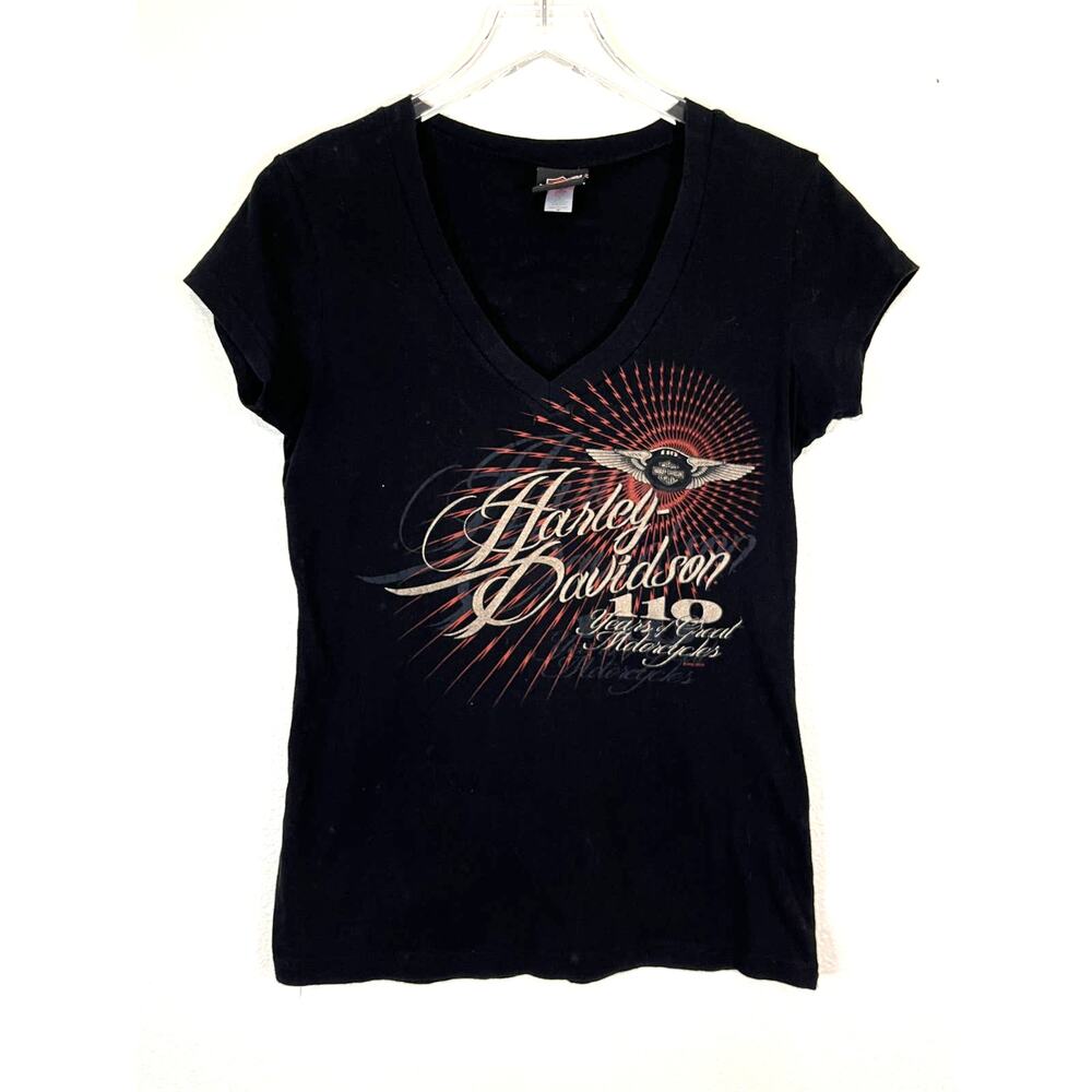 Harley Davidson 110 Years Graphic Tee Black Women's Size Medium